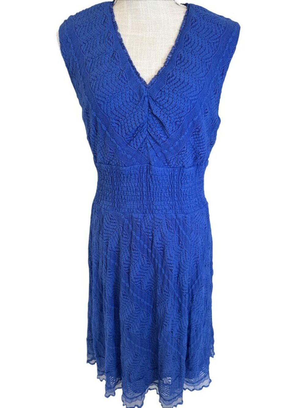 Rabbit Rabbit Rabbit Blue Lace Overlay Sleeveless V-Neck Dress Size 16